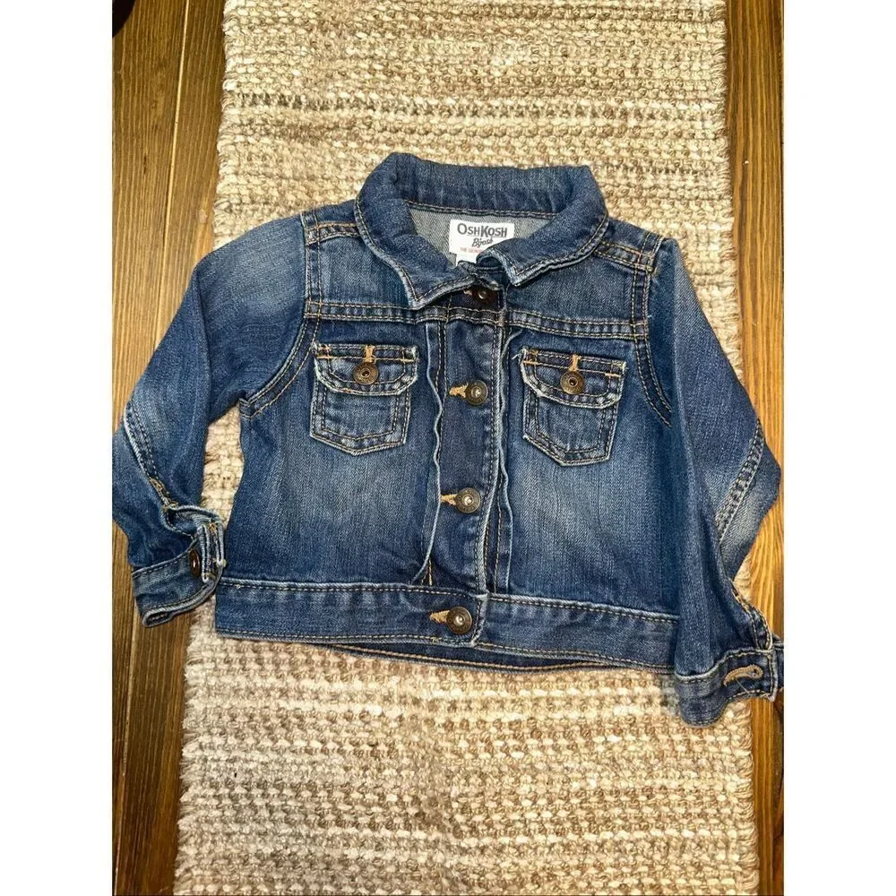 Oshkosh Girls Toddler Blue Jean Jacket 18 months Snaps trucker Long Sleeves Exce